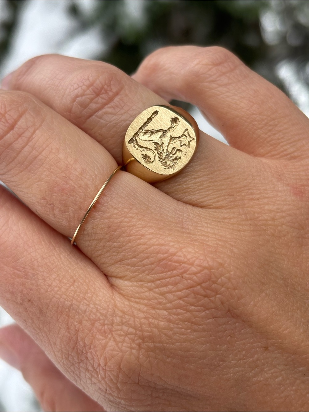 10k Lion and Star Signet Ring